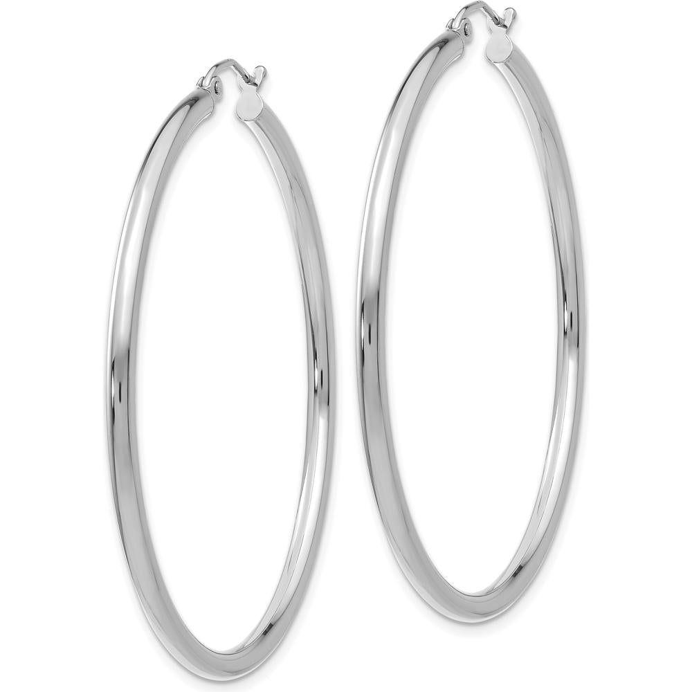 14K White Gold Polished 2.5mm Tube Hoop Earrings - 50mm Length by 0
