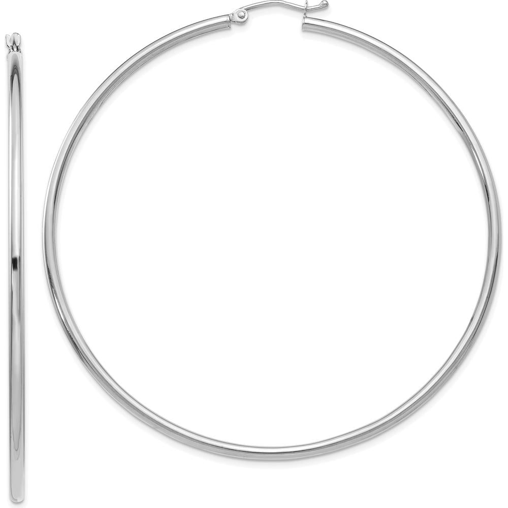 14K White Gold Polished 2.5mm Tube Hoop Earrings - 65mm Length by 0