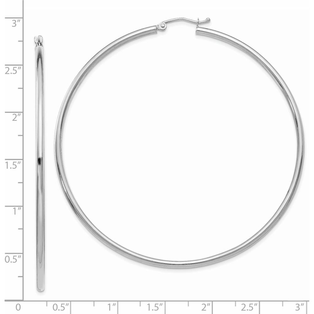14K White Gold Polished 2.5mm Tube Hoop Earrings - 65mm Length by 0