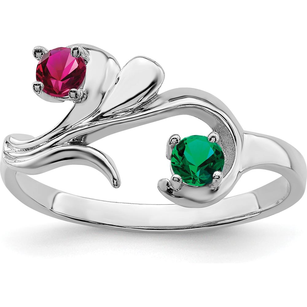 14K White Gold Polished 2-Stone Mother's Ring Mounting - Customizable Birthstone Setting by Monteluci Fine Jewelry