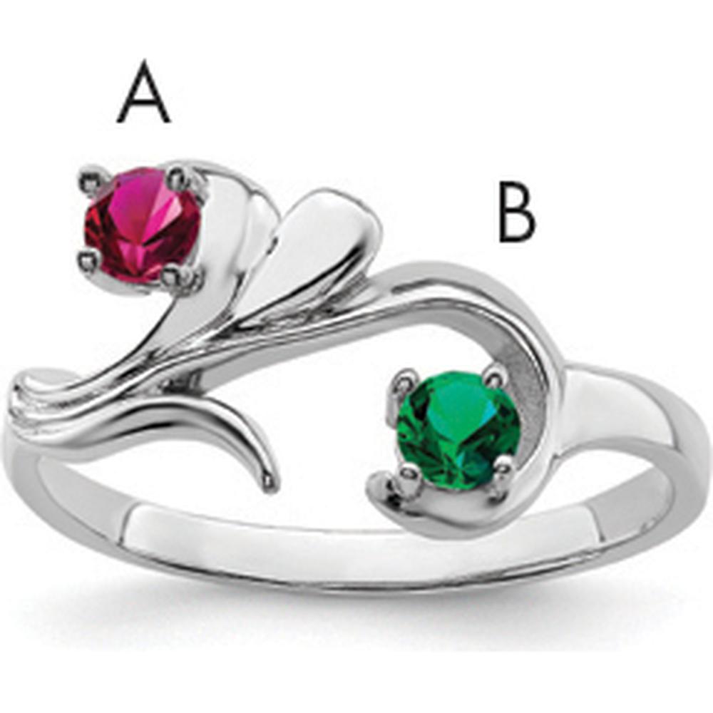 14K White Gold Polished 2-Stone Mother's Ring Mounting - Customizable Birthstone Setting by Monteluci Fine Jewelry