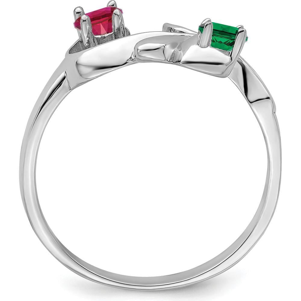 14K White Gold Polished 2-Stone Mother's Ring Mounting - Customizable Birthstone Setting by Monteluci Fine Jewelry