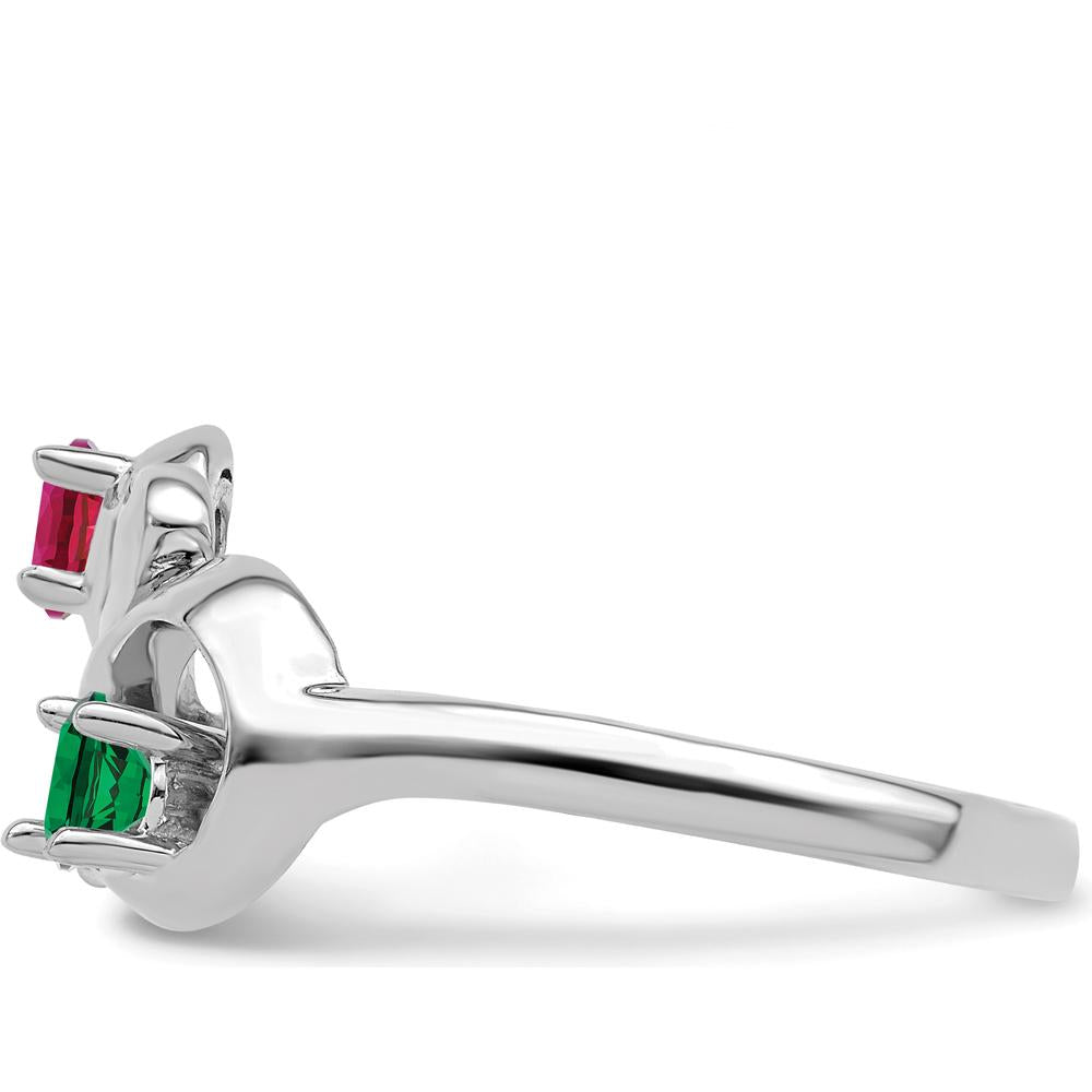 14K White Gold Polished 2-Stone Mother's Ring Mounting - Customizable Birthstone Setting by Monteluci Fine Jewelry