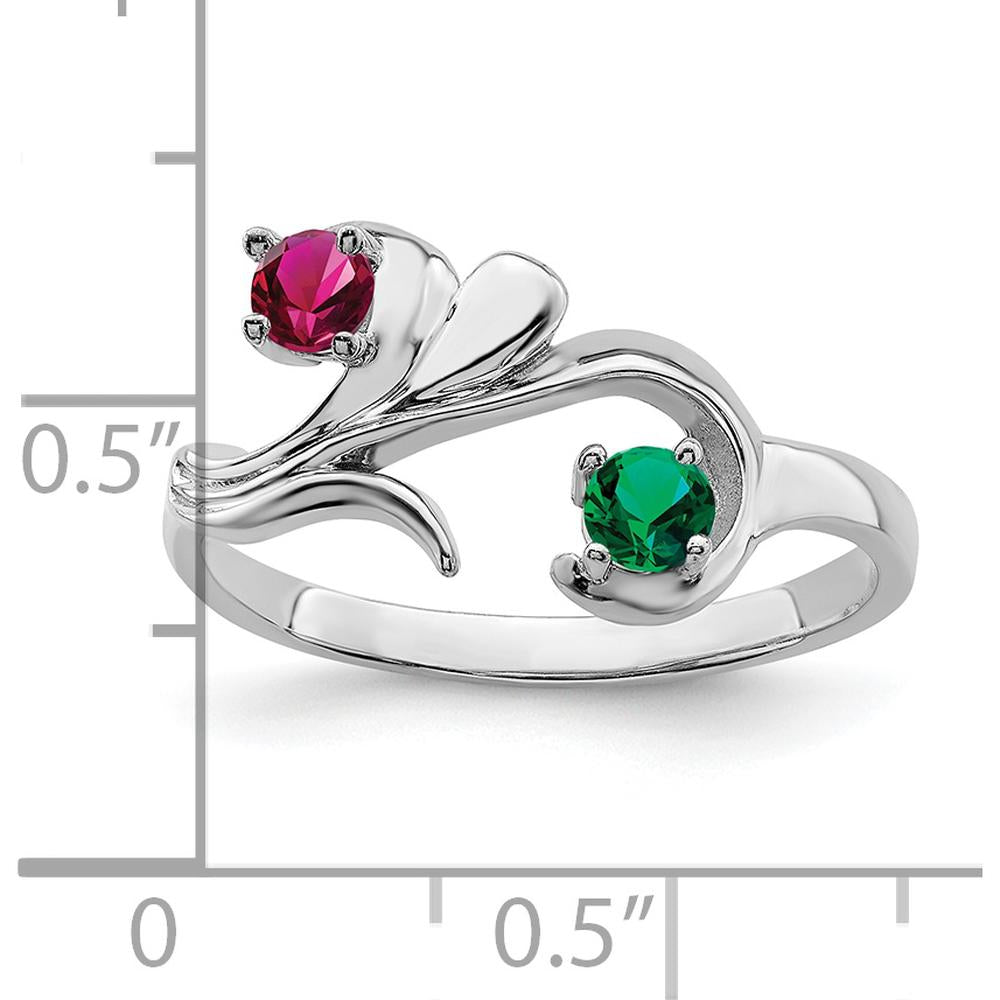 14K White Gold Polished 2-Stone Mother's Ring Mounting - Customizable Birthstone Setting by Monteluci Fine Jewelry