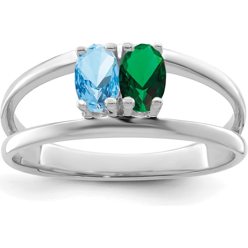 14K White Gold Polished 2-Stone Mother's Ring Mounting - Customizable for Personal Gemstones by Oro Pregiato