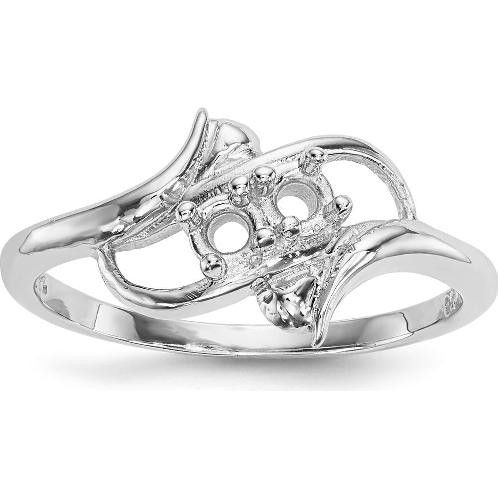14K White Gold Polished 2-Stone Mother's Ring Mounting - Customizable Setting for Your Cherished Gems by Oro Pregiato