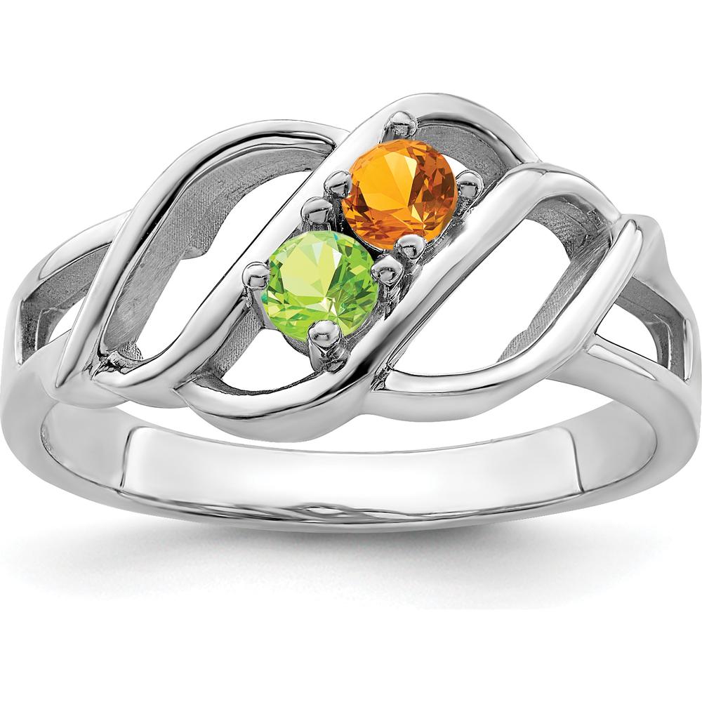 14K White Gold Polished 2-Stone Mother's Ring Mounting - Sizeable, Customizable, Rhodium Plated by Oro Pregiato