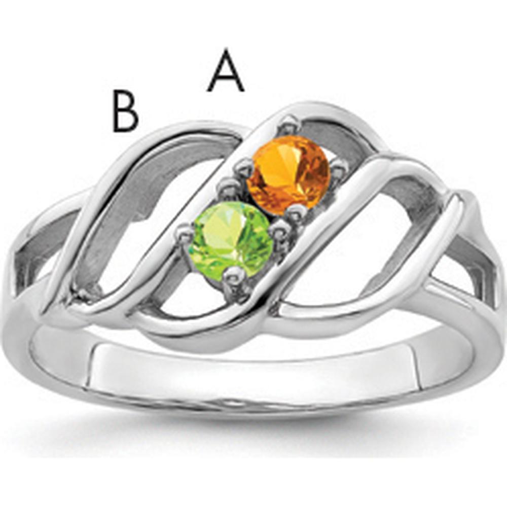 14K White Gold Polished 2-Stone Mother's Ring Mounting - Sizeable, Customizable, Rhodium Plated by Oro Pregiato