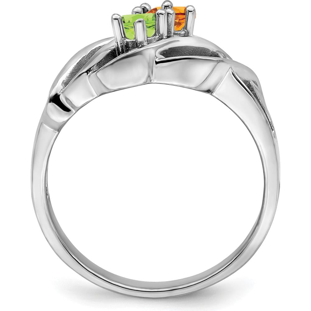 14K White Gold Polished 2-Stone Mother's Ring Mounting - Sizeable, Customizable, Rhodium Plated by Oro Pregiato