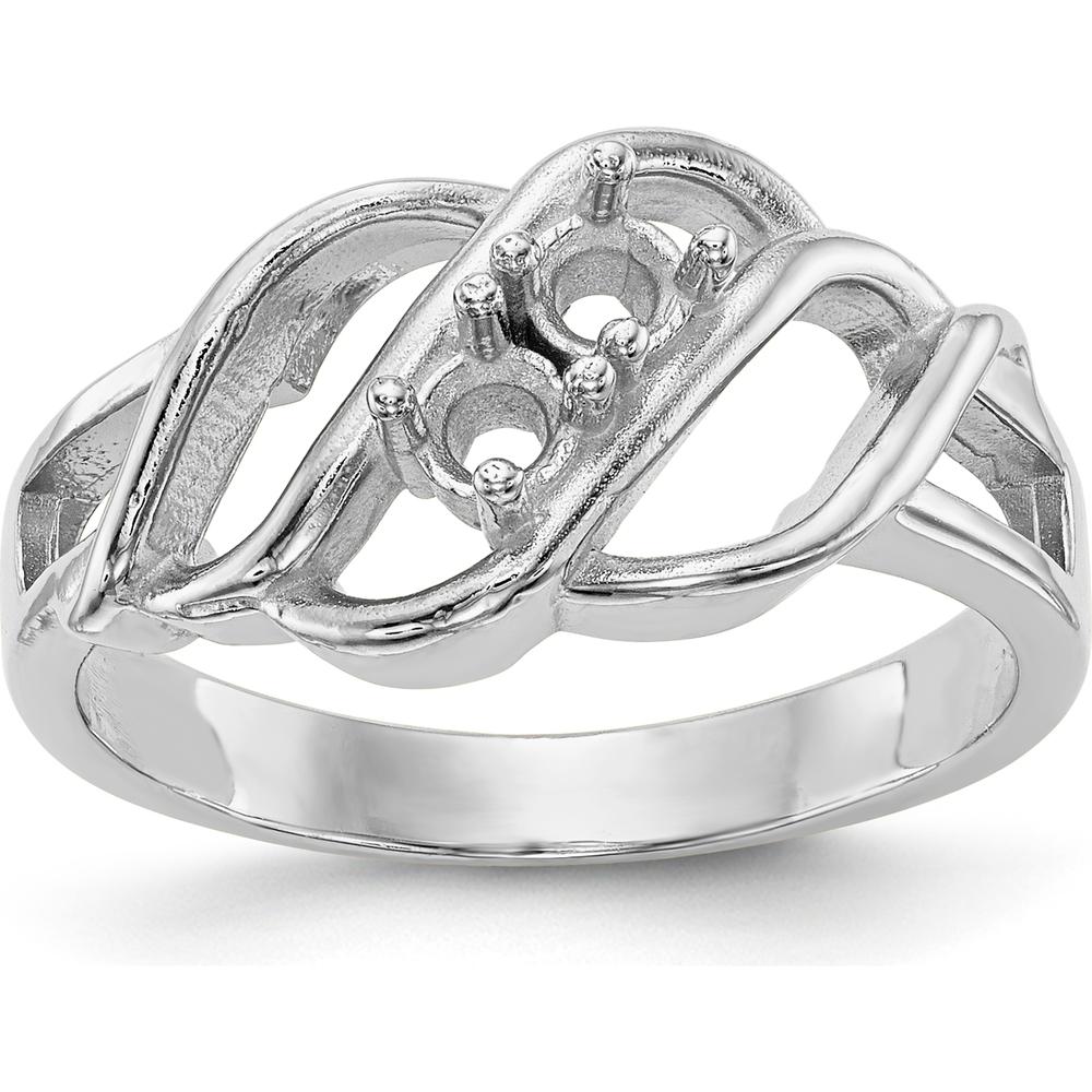 14K White Gold Polished 2-Stone Mother's Ring Mounting - Sizeable, Customizable, Rhodium Plated by Oro Pregiato