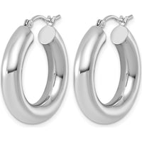 14K White Gold Polished 25mm Lightweight Hoop Earrings - Rhodium Plated by 0