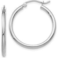 14K White Gold Polished 25mm Lightweight Tube Hoop Earrings by 0