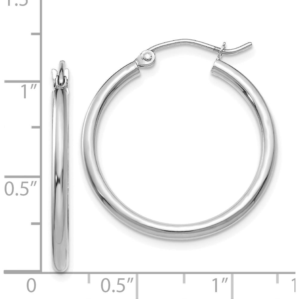14K White Gold Polished 25mm Lightweight Tube Hoop Earrings by 0