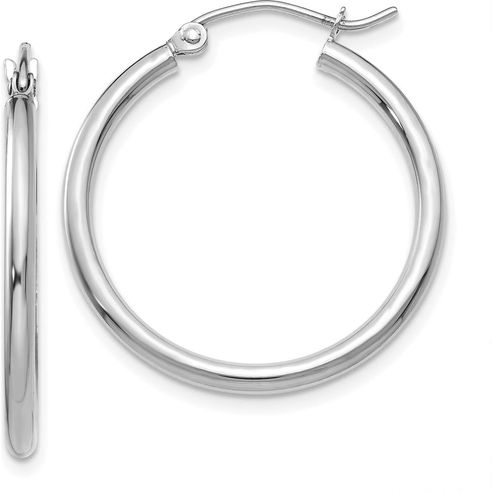 14K White Gold Polished 25mm Tube Hoop Earrings - Rhodium Plated Finish by 0