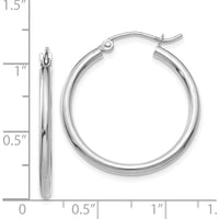 14K White Gold Polished 25mm Tube Hoop Earrings - Rhodium Plated Finish by 0