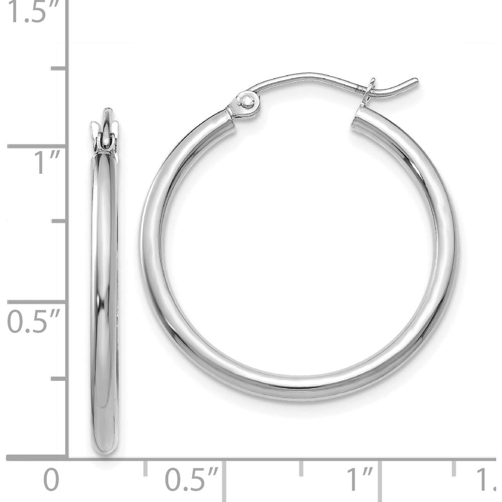 14K White Gold Polished 25mm Tube Hoop Earrings - Rhodium Plated Finish by 0