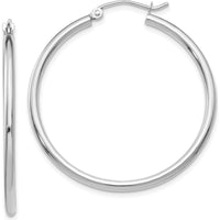 14K White Gold Polished 2x35mm Lightweight Tube Hoop Earrings by 0