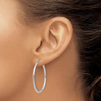 14K White Gold Polished 2x35mm Lightweight Tube Hoop Earrings by 0
