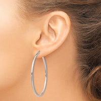 14K White Gold Polished 2x50mm Tube Hoop Earrings - Classic and Timeless Design by 0