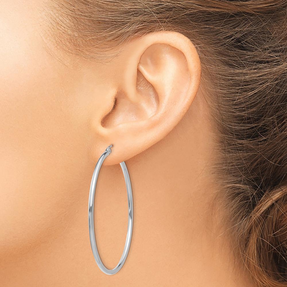 14K White Gold Polished 2x50mm Tube Hoop Earrings - Classic and Timeless Design by 0