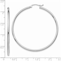 14K White Gold Polished 2x50mm Tube Hoop Earrings - Classic and Timeless Design by 0