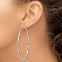 14K White Gold Polished 2x65mm Tube Hoop Earrings by 0