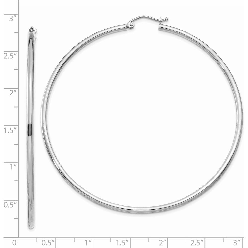 14K White Gold Polished 2x65mm Tube Hoop Earrings by 0
