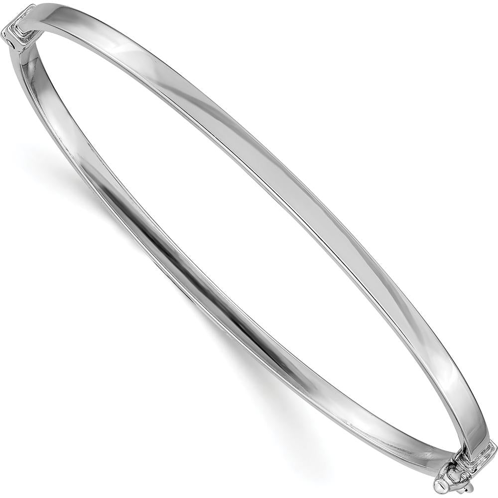 14K White Gold Polished 3.00mm Hinged Oval Bangle Bracelet - 7 Inches by Oro Pregiato