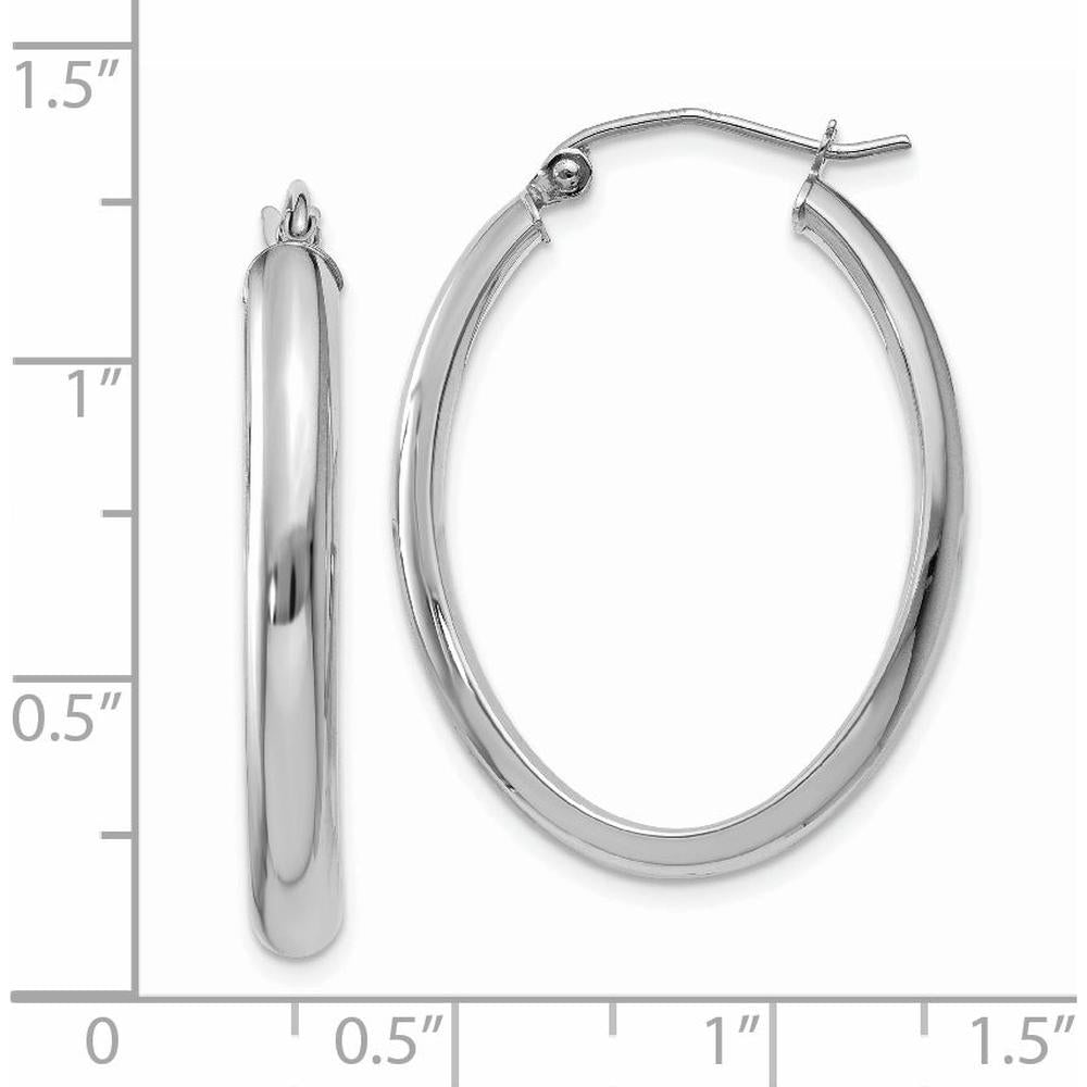 14K White Gold Polished 3.5mm Oval Hoop Earrings - Timeless Elegance by 0
