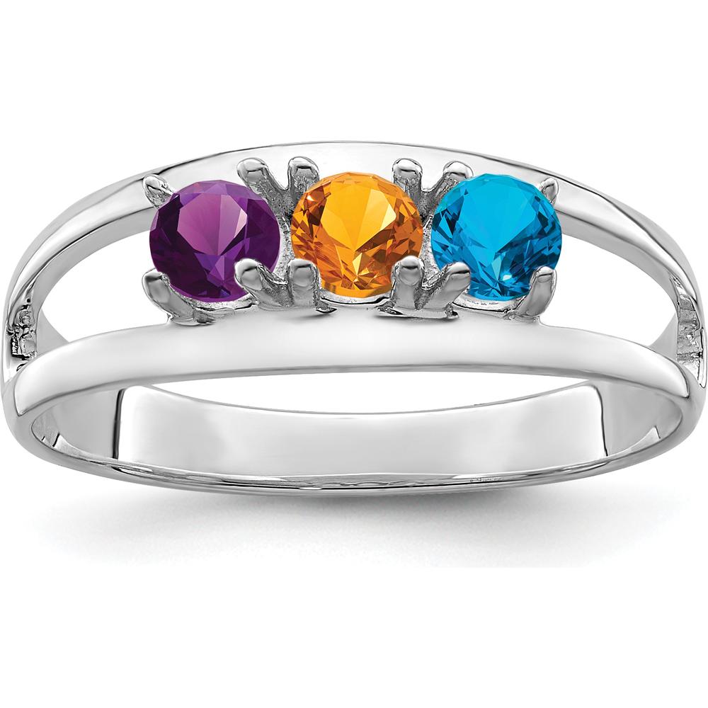14K White Gold Polished 3-Stone Mother's Ring Mounting - Customizable Design by Oro Pregiato
