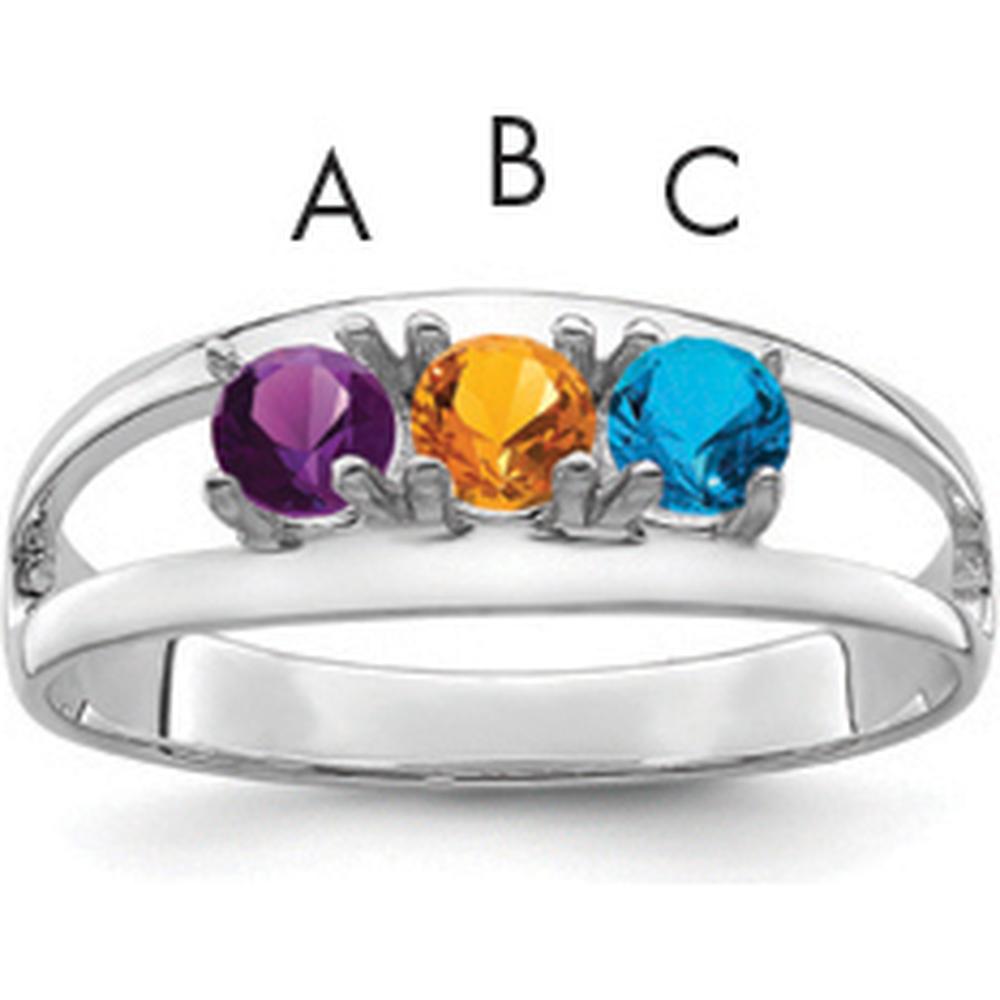 14K White Gold Polished 3-Stone Mother's Ring Mounting - Customizable Design by Oro Pregiato