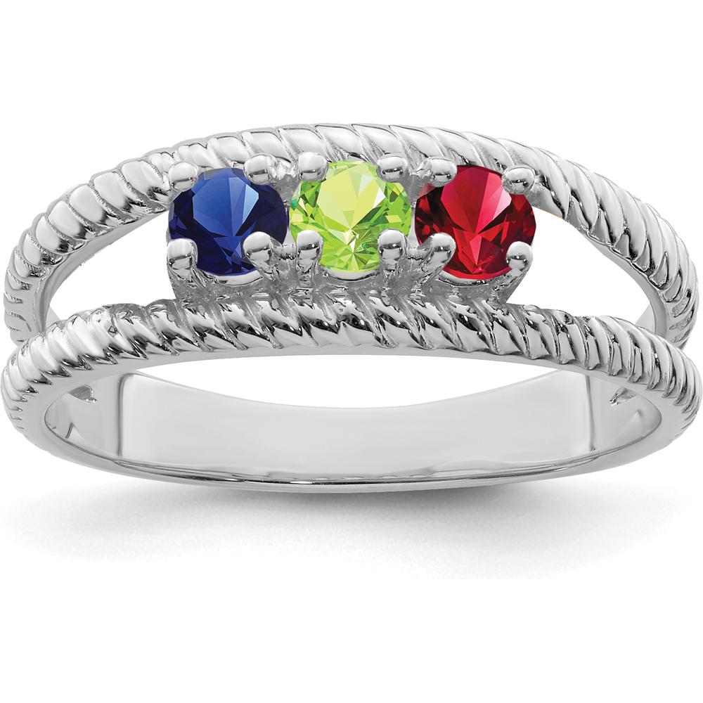 14K White Gold Polished 3-Stone Mother's Ring Mounting - Customizable Gemstones by Monteluci Fine Jewelry
