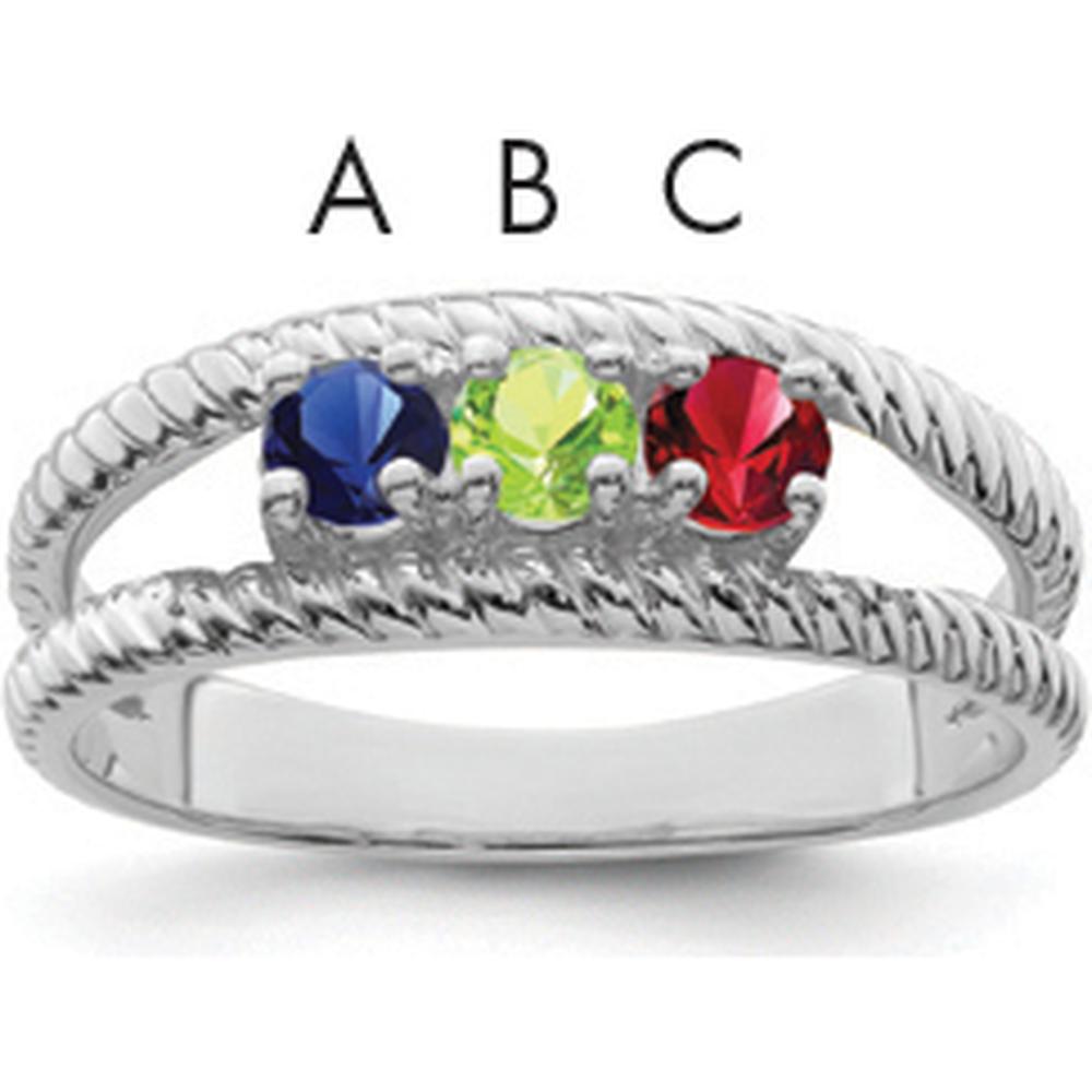 14K White Gold Polished 3-Stone Mother's Ring Mounting - Customizable Gemstones by Monteluci Fine Jewelry