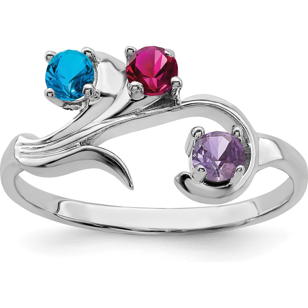 14K White Gold Polished 3-Stone Mother's Ring Mounting - Customizable with Birthstones or Diamonds by Monteluci Fine Jewelry