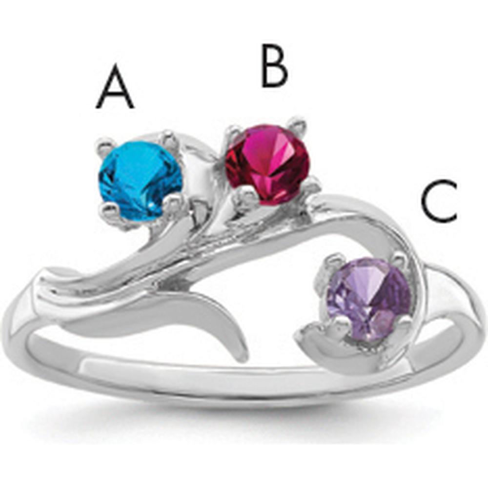 14K White Gold Polished 3-Stone Mother's Ring Mounting - Customizable with Birthstones or Diamonds by Monteluci Fine Jewelry
