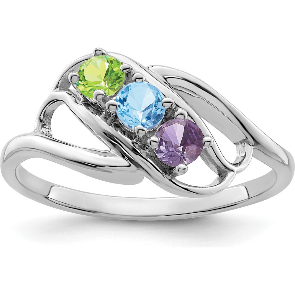14K White Gold Polished 3-Stone Ring Mounting - Mother's Ring Setting by Oro Pregiato