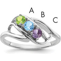 14K White Gold Polished 3-Stone Ring Mounting - Mother's Ring Setting by Oro Pregiato