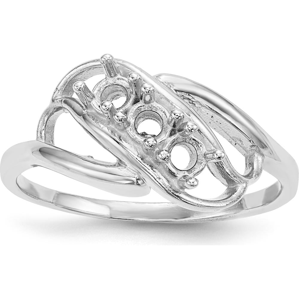 14K White Gold Polished 3-Stone Ring Mounting - Mother's Ring Setting by Oro Pregiato