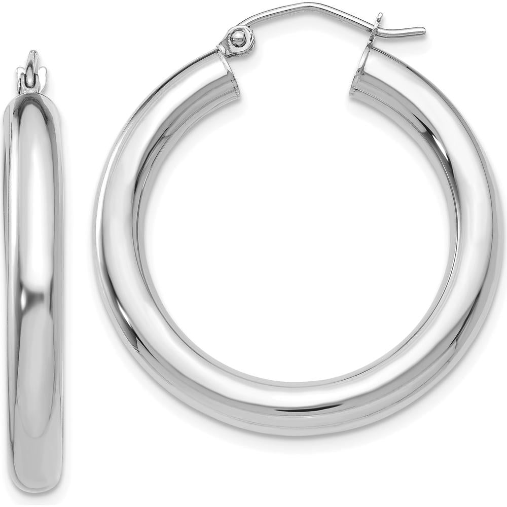 14K White Gold Polished 30mm Hoop Earrings - Elegant Everyday Luxury by 0