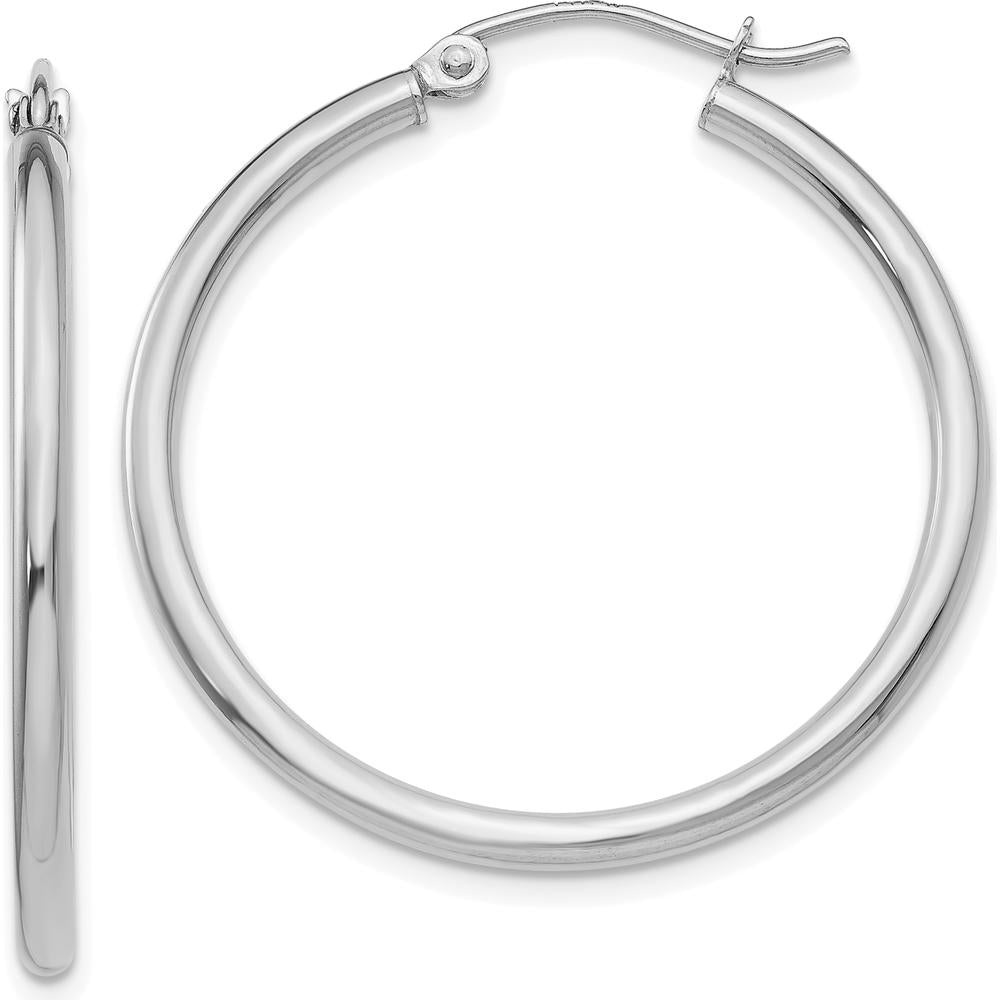 14K White Gold Polished 30mm Lightweight Tube Hoop Earrings by 0