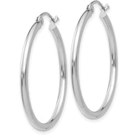 14K White Gold Polished 30mm Lightweight Tube Hoop Earrings by 0