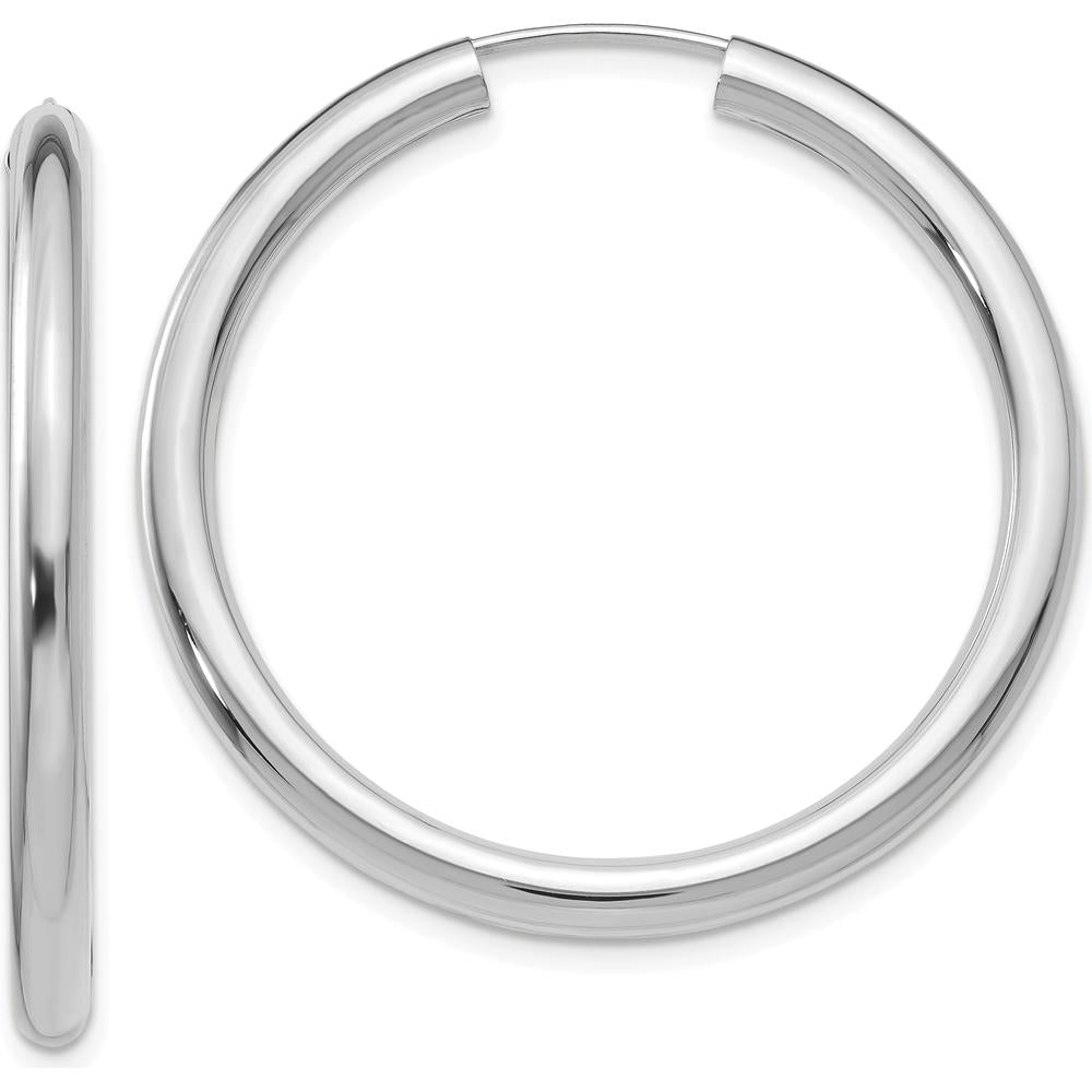 14K White Gold Polished 35mm Endless Tube Hoop Earrings by 0