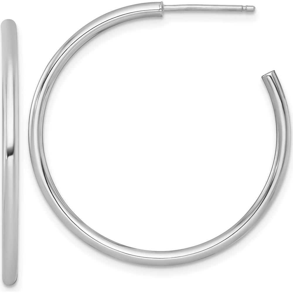 14K White Gold Polished 35mm Tube C-Hoop Post Earrings by 0