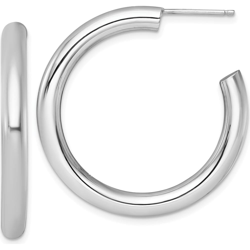 14K White Gold Polished 35mm Tube C-Hoop Post Earrings by 0