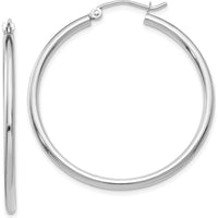 14K White Gold Polished 35mm Tube Hoop Earrings - Timeless Luxury Design by 0