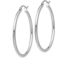 14K White Gold Polished 35mm Tube Hoop Earrings - Timeless Luxury Design by 0