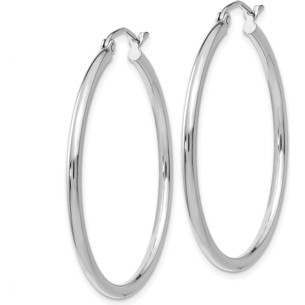 14K White Gold Polished 35mm Tube Hoop Earrings - Timeless Luxury Design by 0