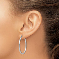 14K White Gold Polished 35mm Tube Hoop Earrings - Timeless Luxury Design by 0