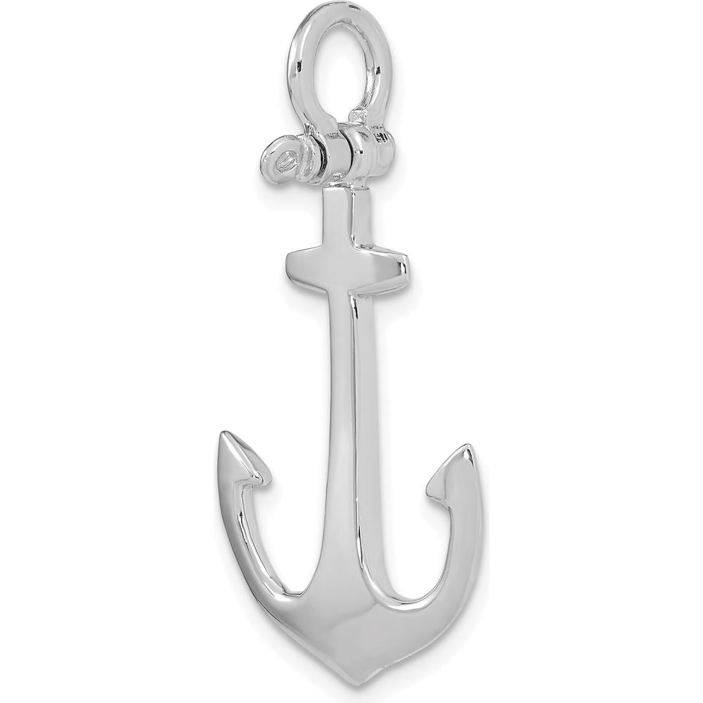 14K White Gold Polished 3D Anchor Pendant with Rhodium Finish by Oro Pregiato