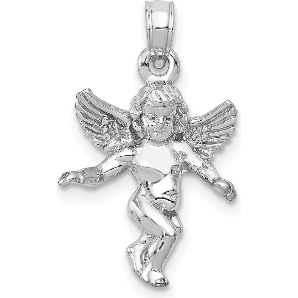 14K White Gold Polished 3D Angel Pendant with Rhodium Plating by Oro Pregiato